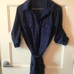 Navy Tie Button Up Tunic - Size Medium